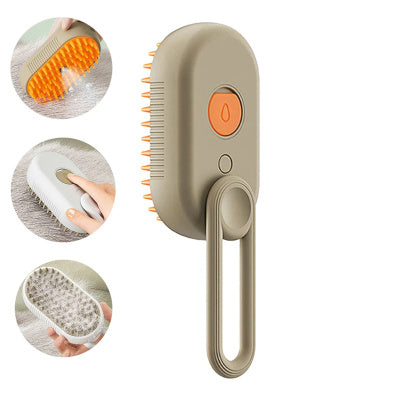 Groomty steam brush in coffee with orange silicone bristles